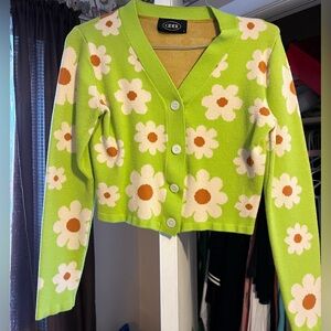 Cider Lime Green and Cream Daisy Knit Top